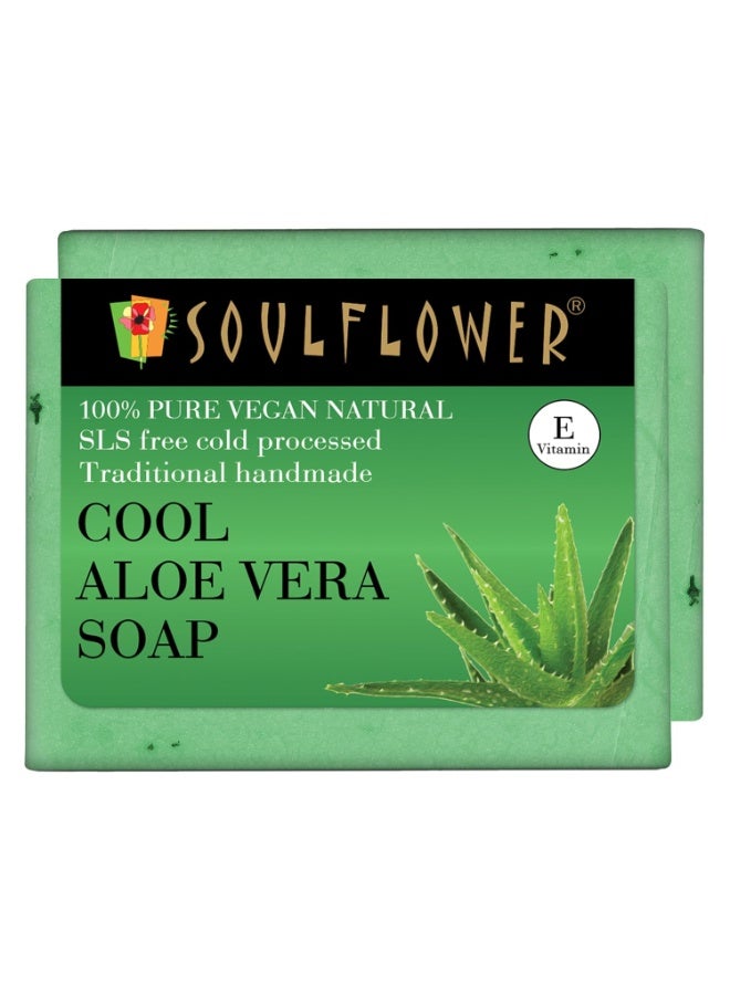 Soulflower Aloe Vera Handmade Soap Bar – Pack of 2 × 150 g | Cooling, Soothing & Moisturising | 100% Organic, Grade-1 BIS Cold-Processed Luxury Bathing Bar for All Skin Types - Image 1